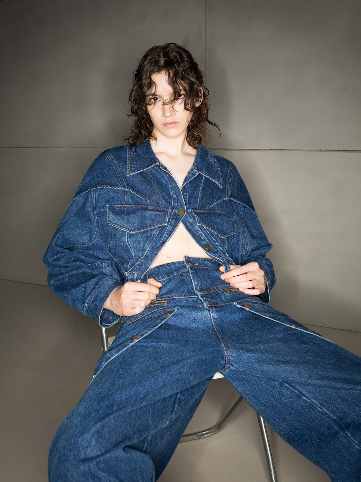 Denim Nichi Setup Casual Jacket & Wide-Hose Setup