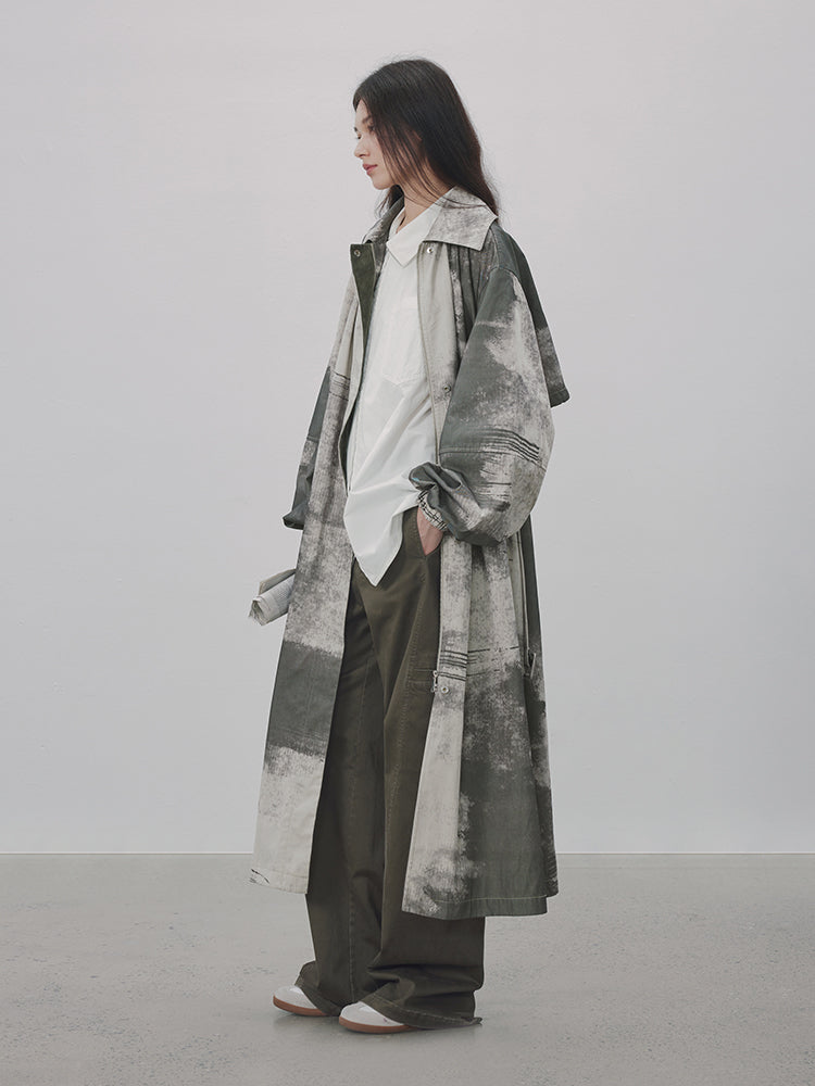 페인트 스프레이 오버사이즈 니치 롱 셔츠