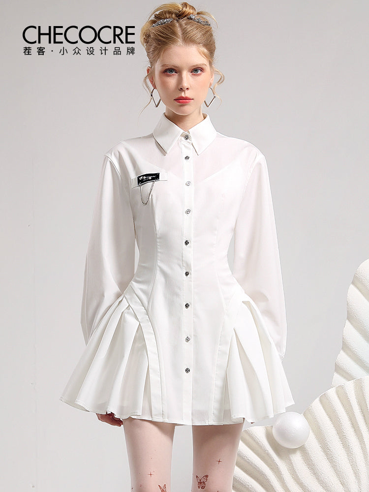 Shirt Side-Pleats Fluffily Chic Short One-Piece