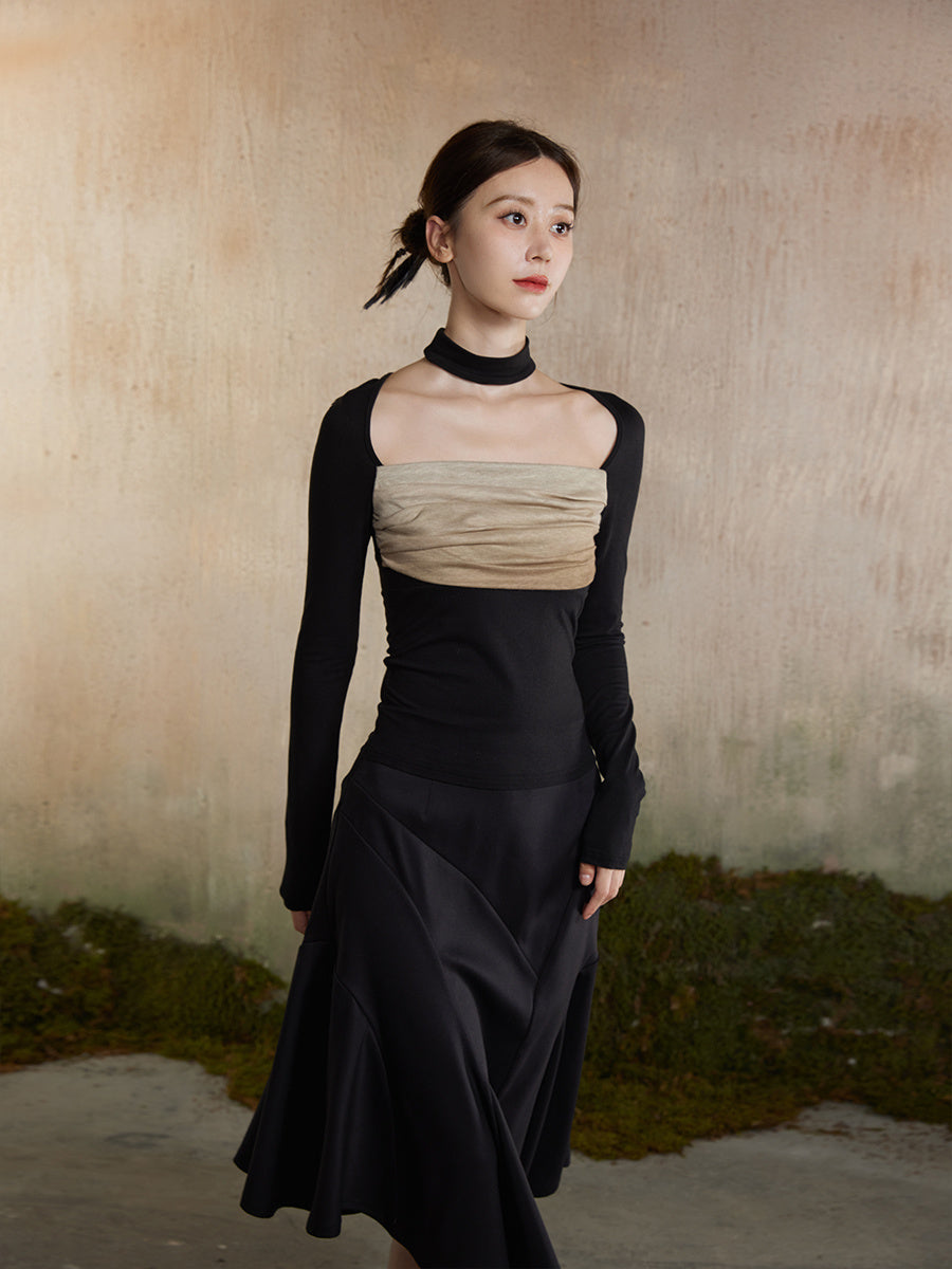 Knit Nichi Bi-Color Slim Classy Tops&Mermaid-Skirt