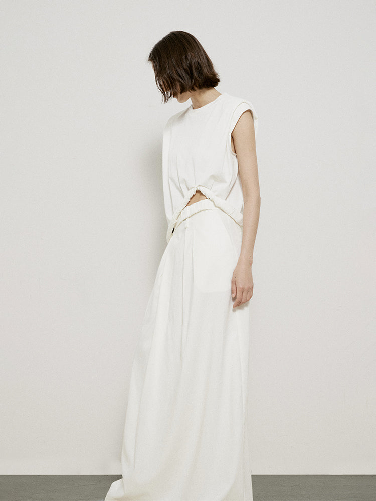 Roll-up ärmellose natürliche Chic Tops