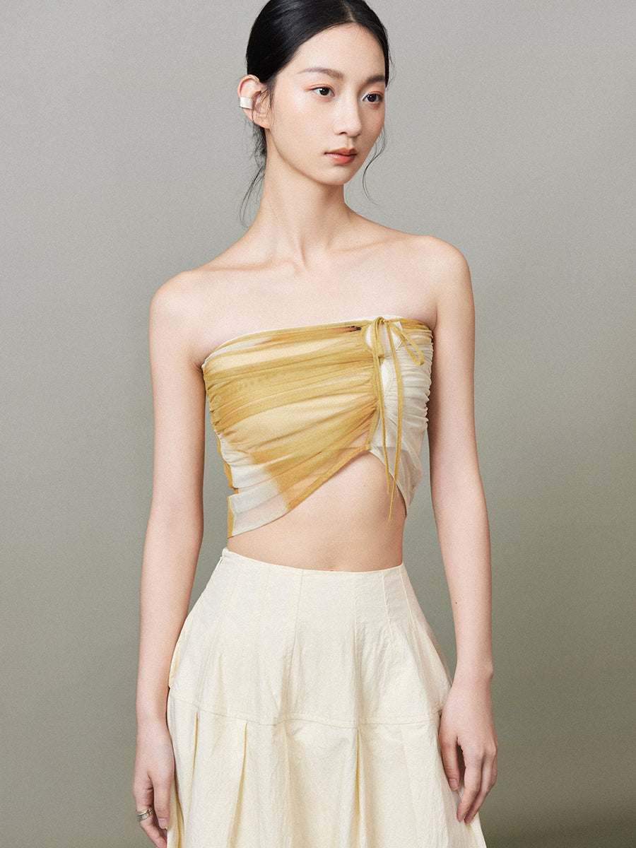 Drawstring Gradation Ciffon Sheer Bare-Top
