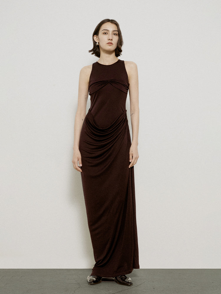 Elegant Drape Long Slim Simple One-Piece