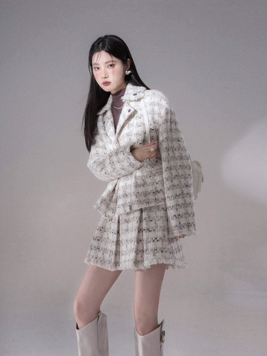 Tweed Suit Chic Wool Oversize Retro Jacket&Skirt