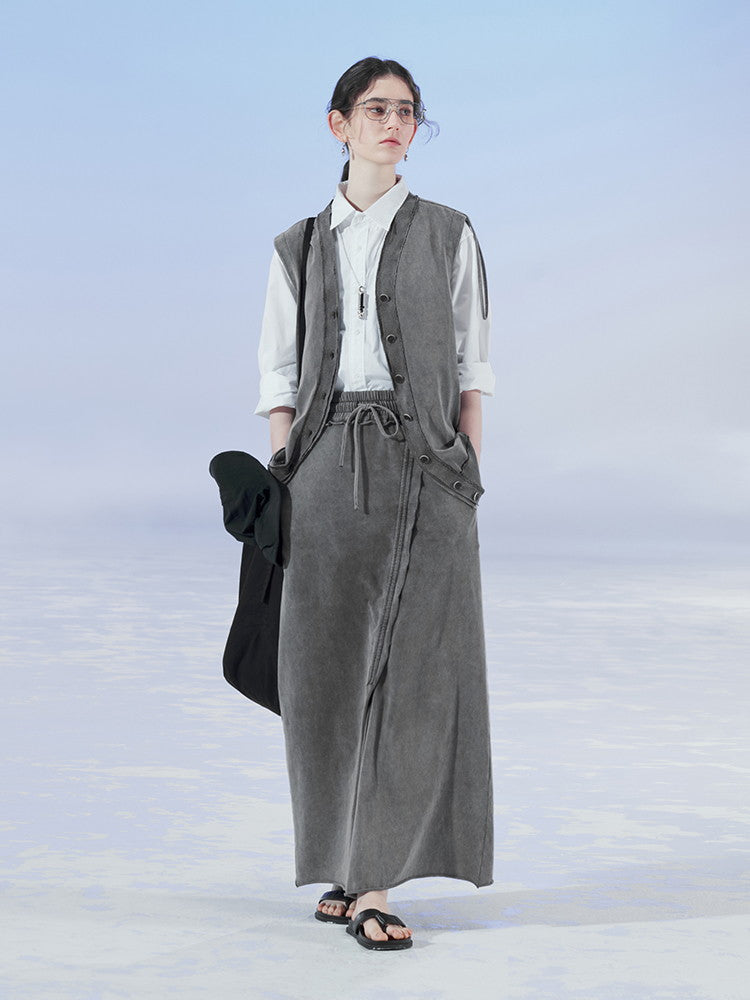 Configuration du dye à cravate ridé en V Vext décontracté et jupe longue