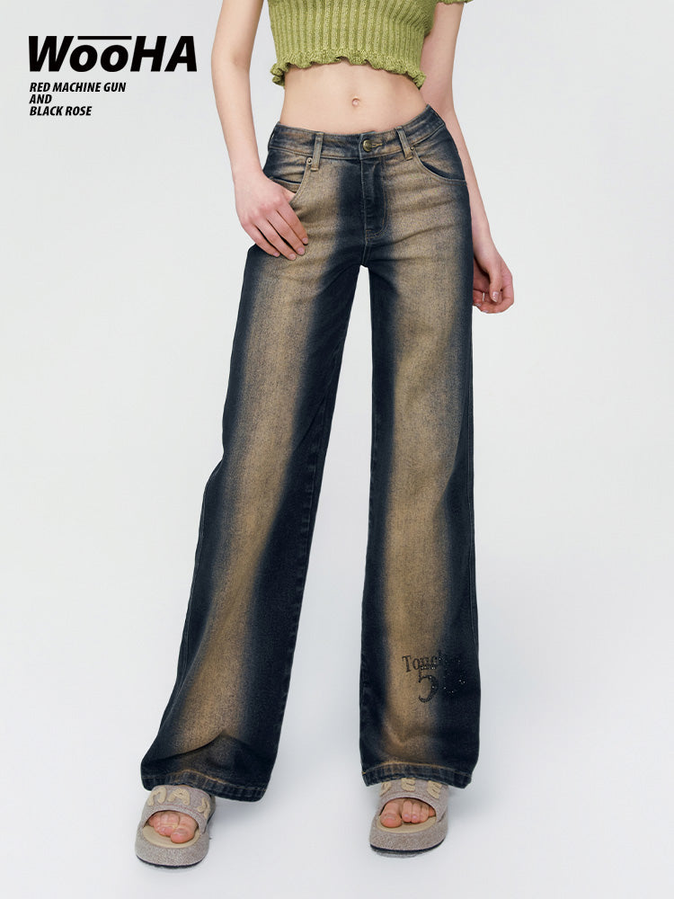 Black Rose Jeans, Wide Leg Pants, High Waist Straight Pants, Women