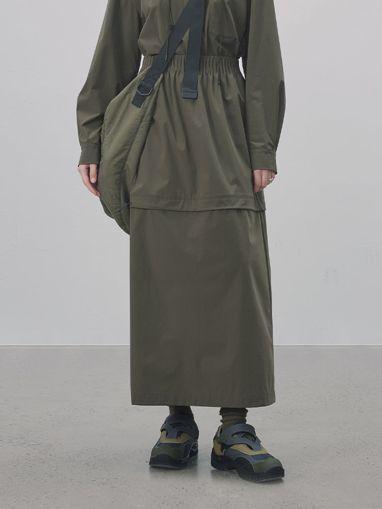 Drawstring A-Line Casual Long-Skirt