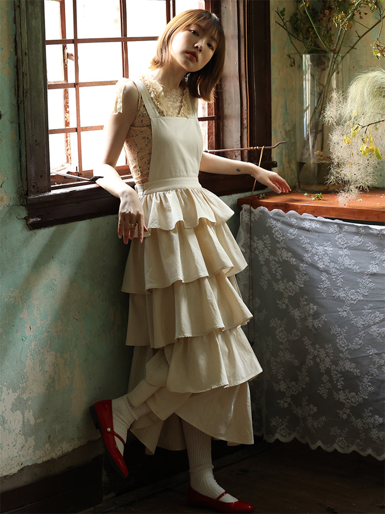 Long Tiered A-line Natural Layered One-piece