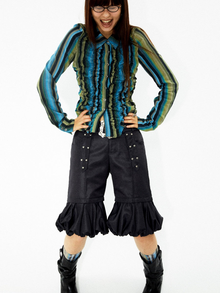 Stripe Colorfer Frill Ruffle Nichi Wunderschöne Bluse