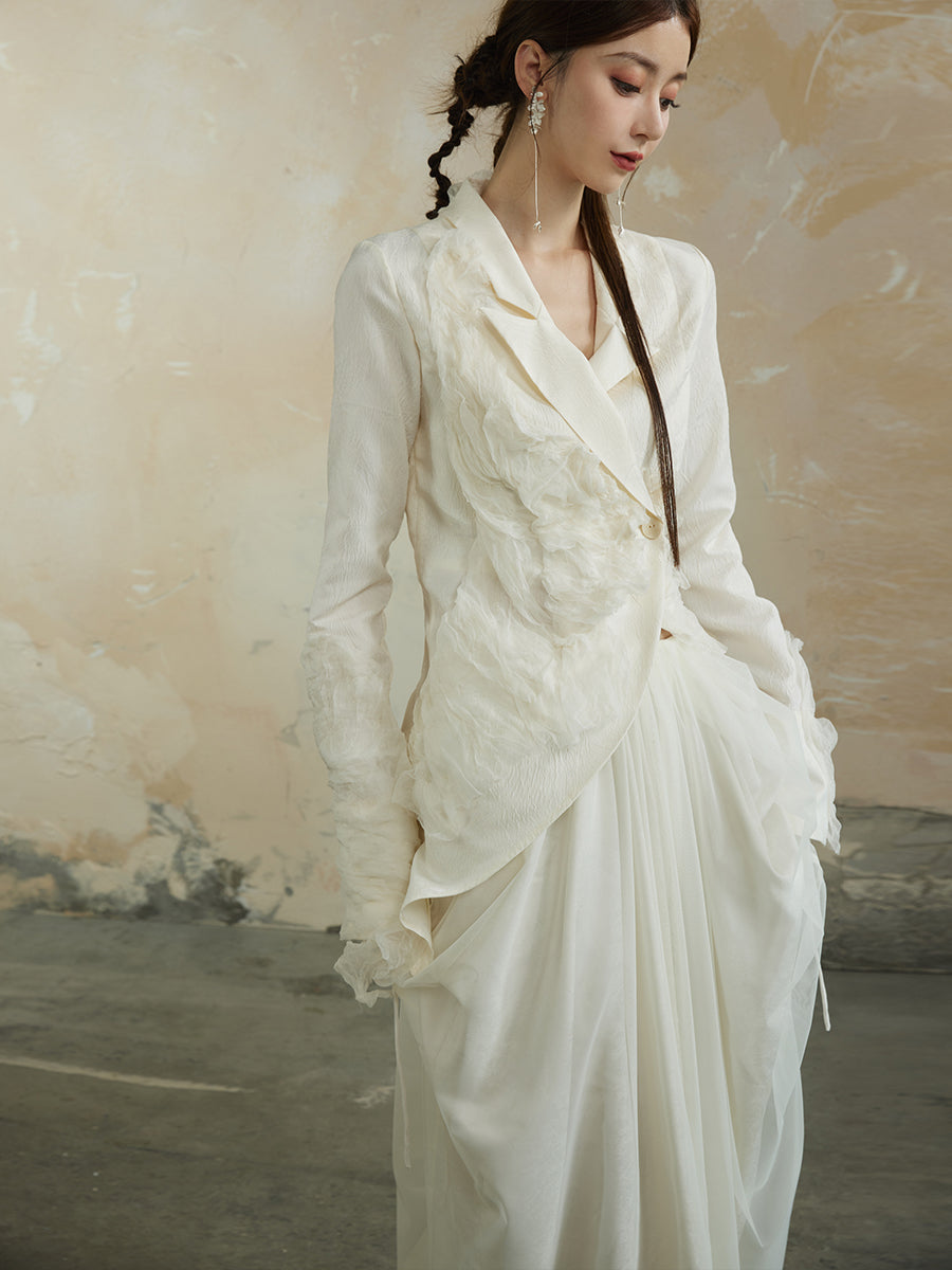 비대칭 니치 플레어 슬리브 고급 재킷