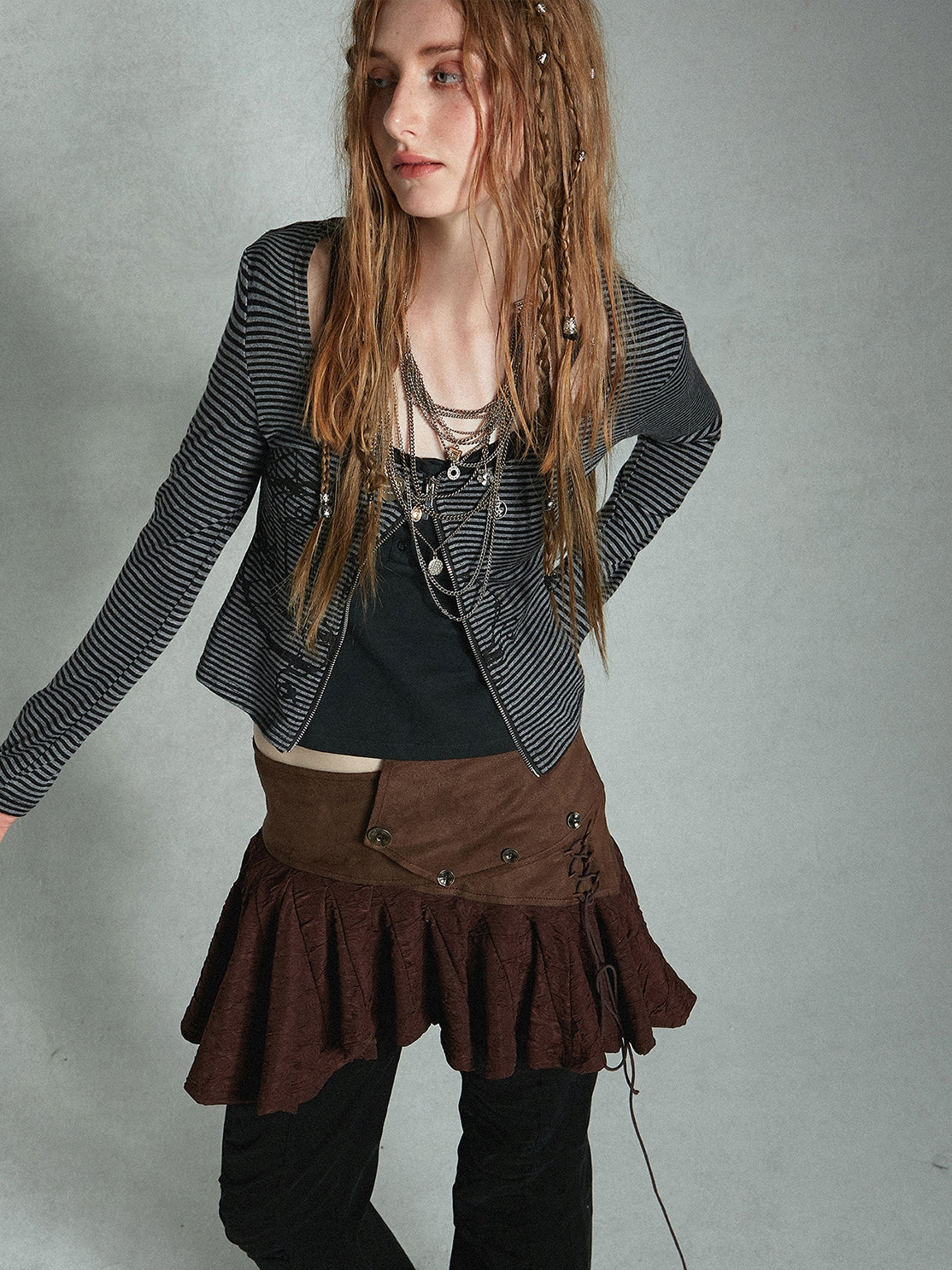 소형 짧은 국경 니트 가디건