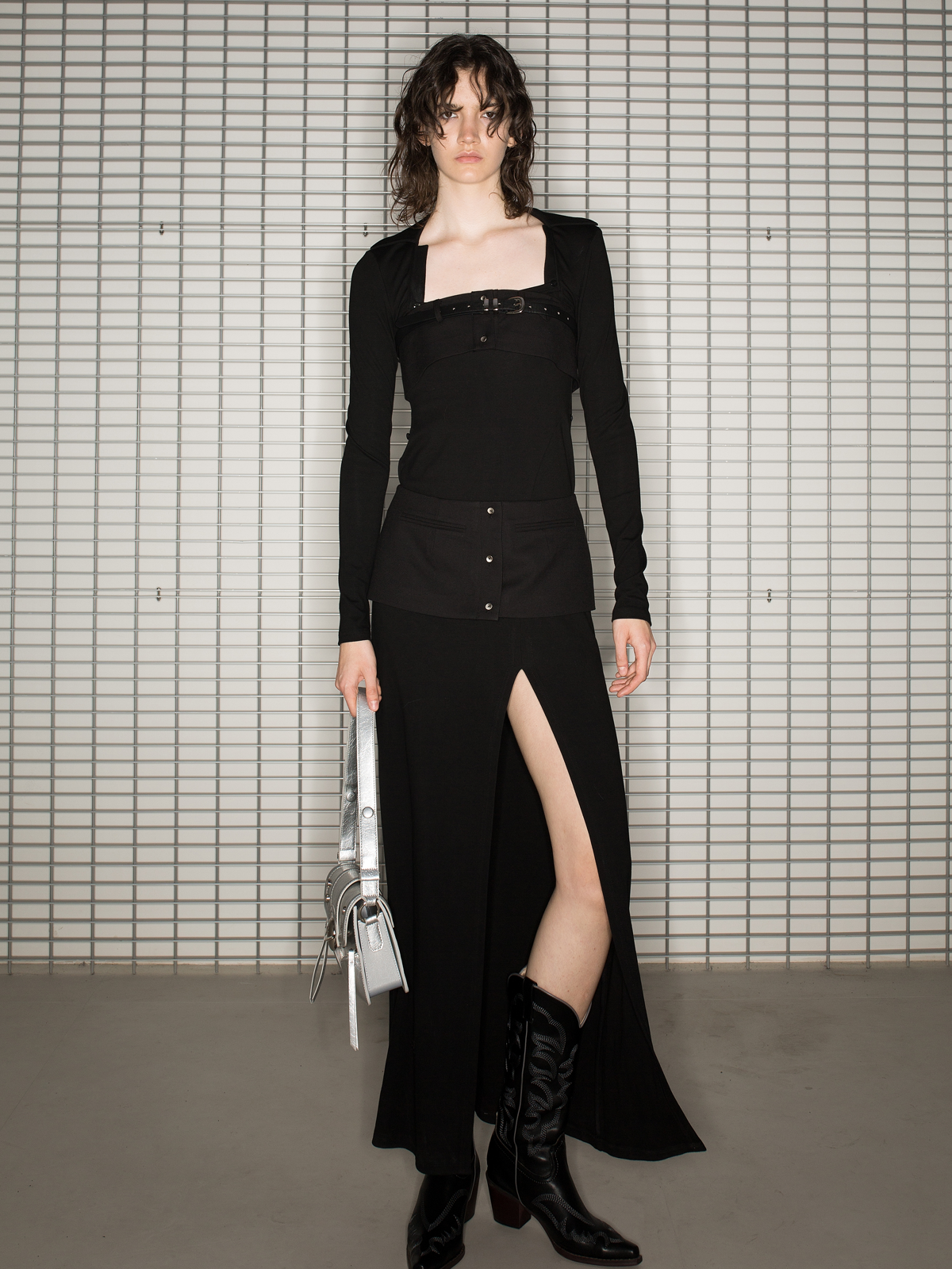 Slit Sexy Square-Neck Cool Knit One-Piece