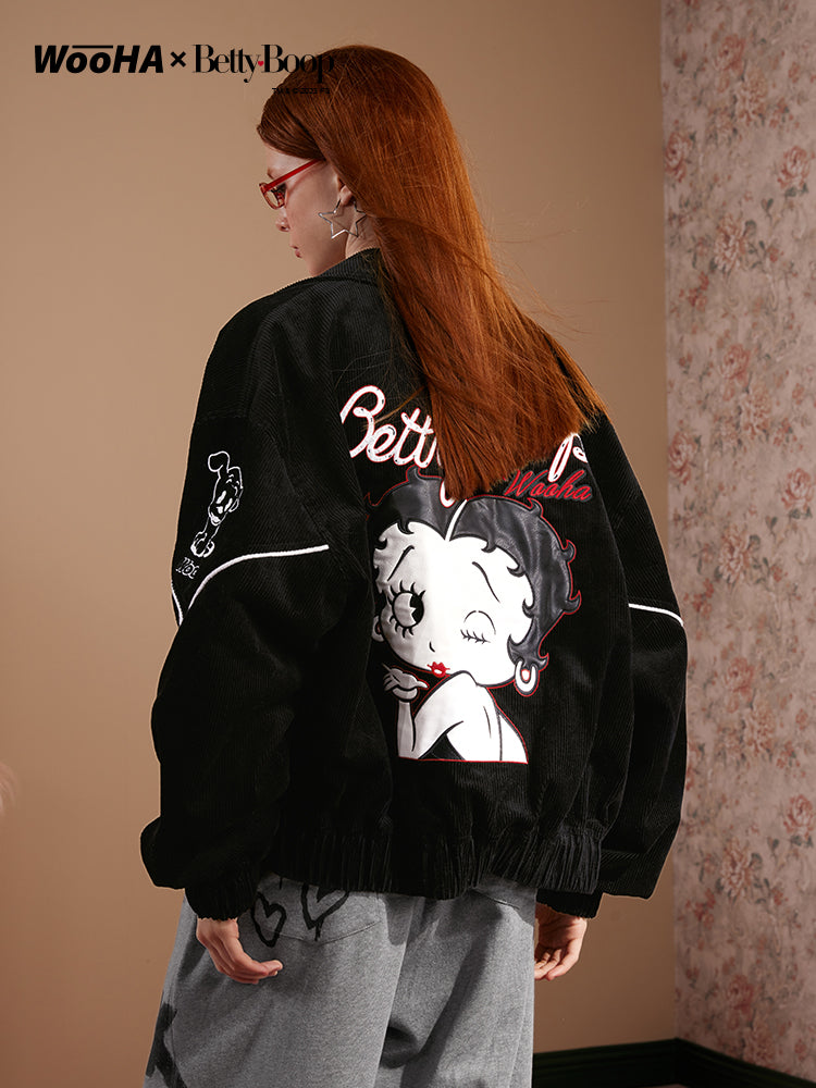 베티 백 프린트 자수 풍선 슬레이브 재킷