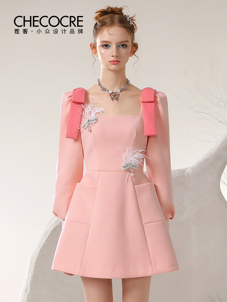 Party Wing Shoulder-Ribbon Flare Elegant Short One-Piece Dress ARCANA ARCHIVE Party Wing Shoulder-Ribbon Flare Elegant Short One-Piece Dress ARCANA ARCHIVE