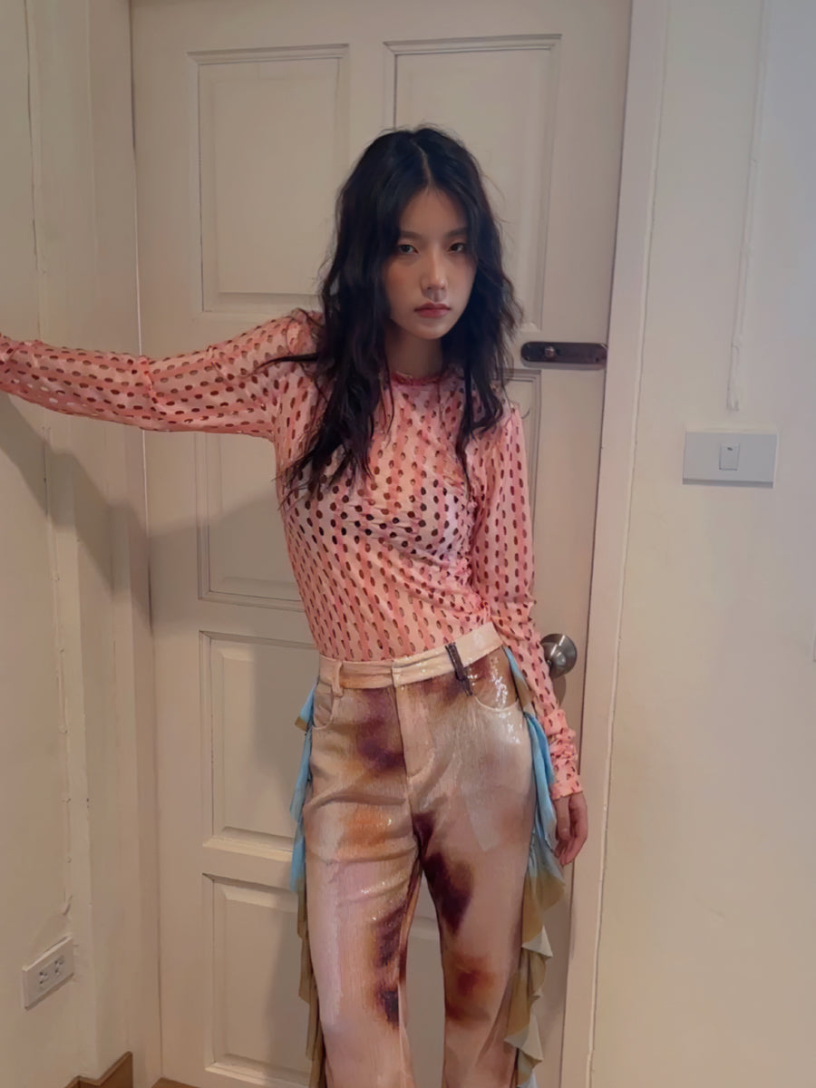 메쉬 펀칭 타이트한 니치 얇은 컷