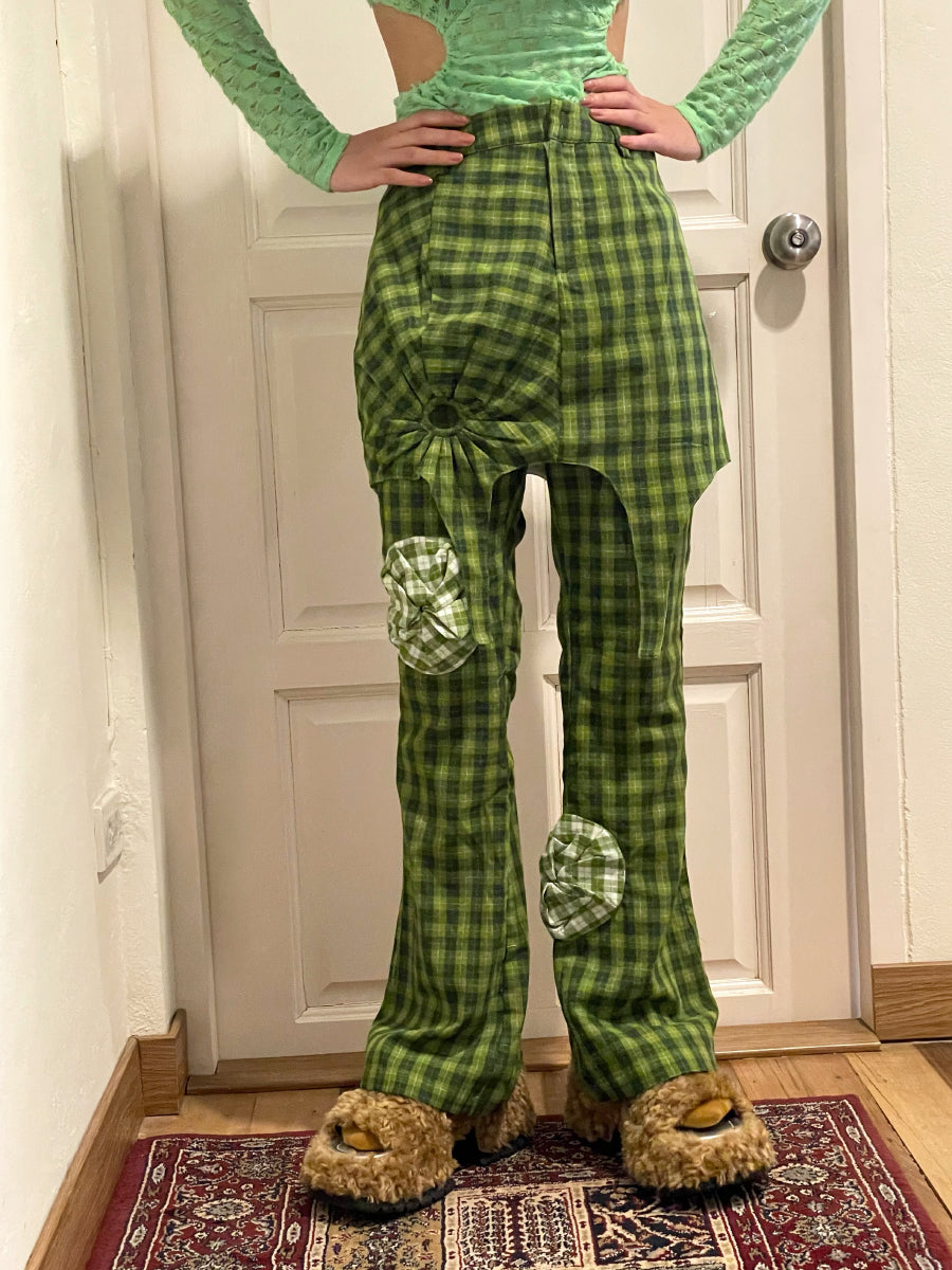 Rose Flower Checked Girly Nichi Pants