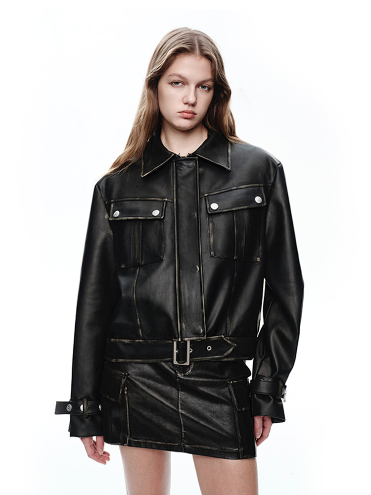 Einfache kompakt glatte einfache kühle Lederjacke