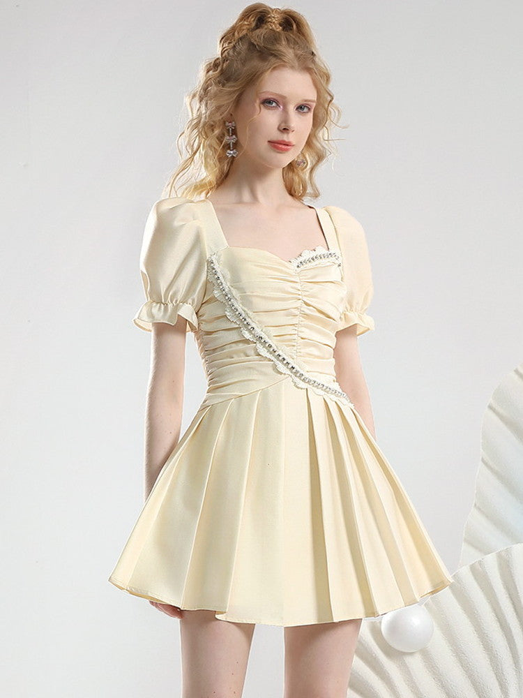 Candy-Sleeve Gather Frill Lace Princess Short Pleats One-Piece
