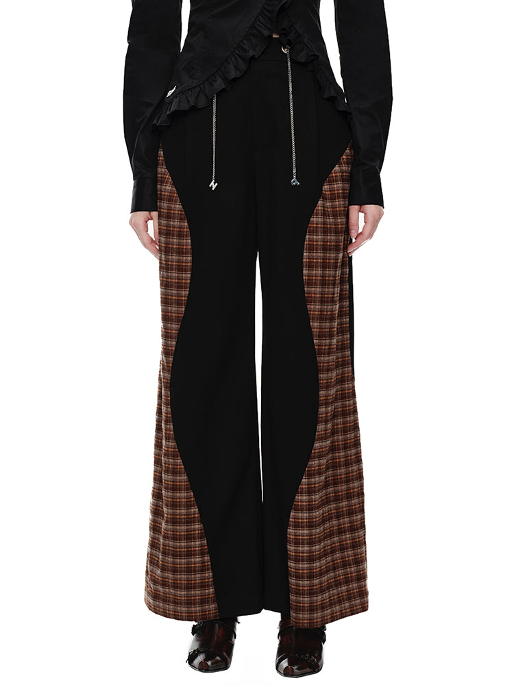Mix Checked Casual Retro Straight Flare-Pants