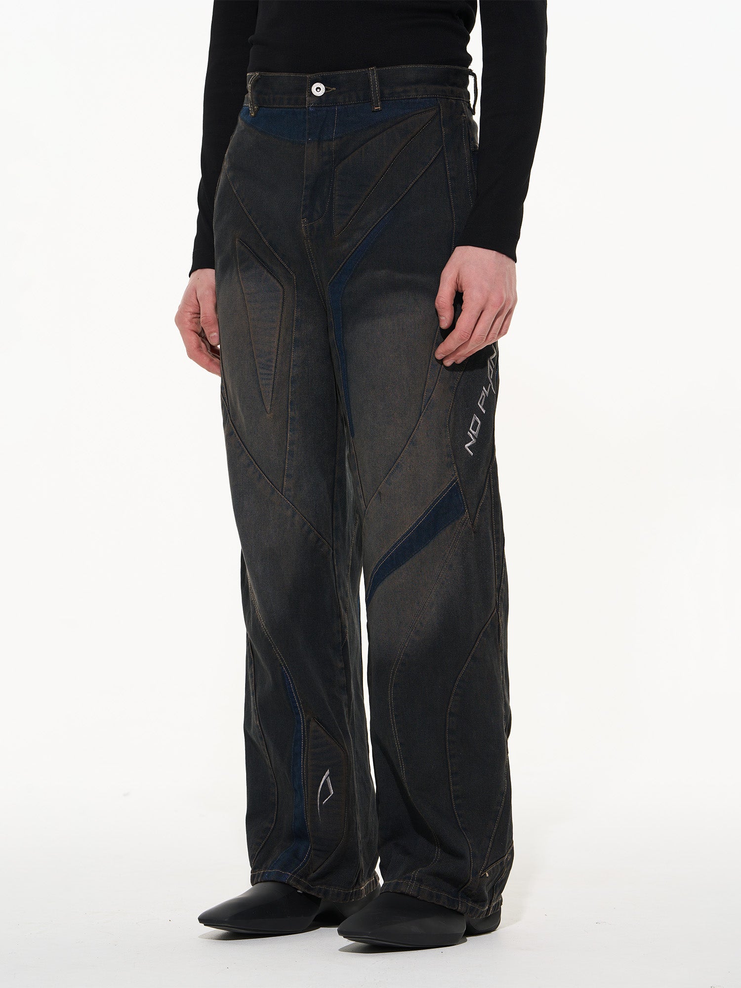 Broderie pantalon de nichi de détroit décontracté denim