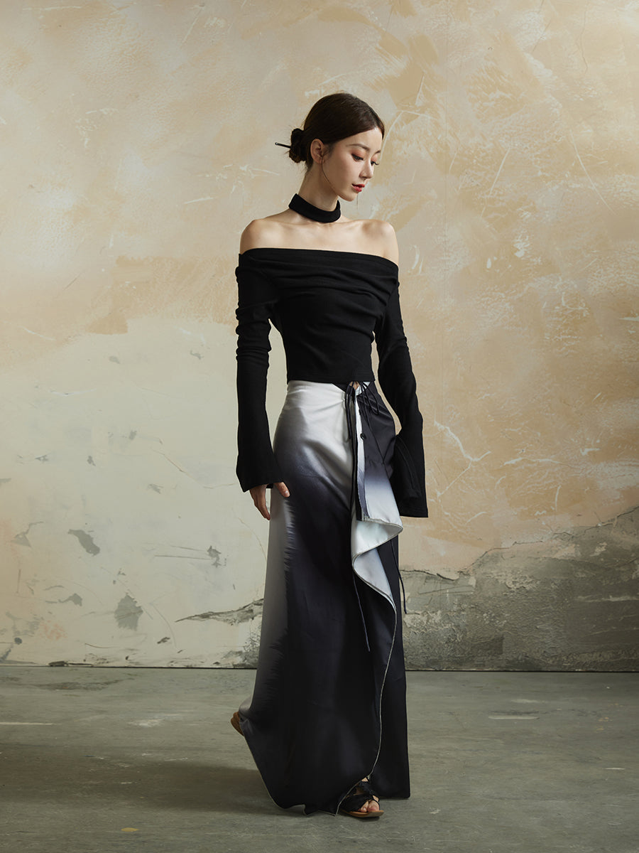 Gradation Speckled Elegant Wrap Nichi Long-Skirt