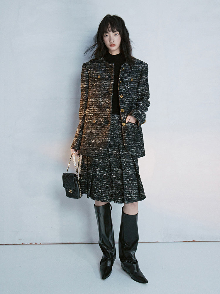 Tweed No-Collar Formal Oversize Jacket