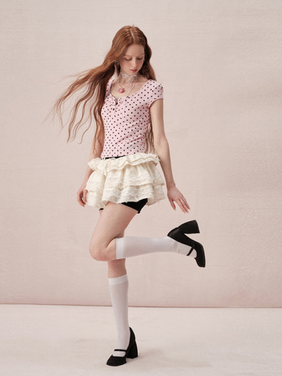 Tiered Lace Feminine Short Frill Mini-Skirt