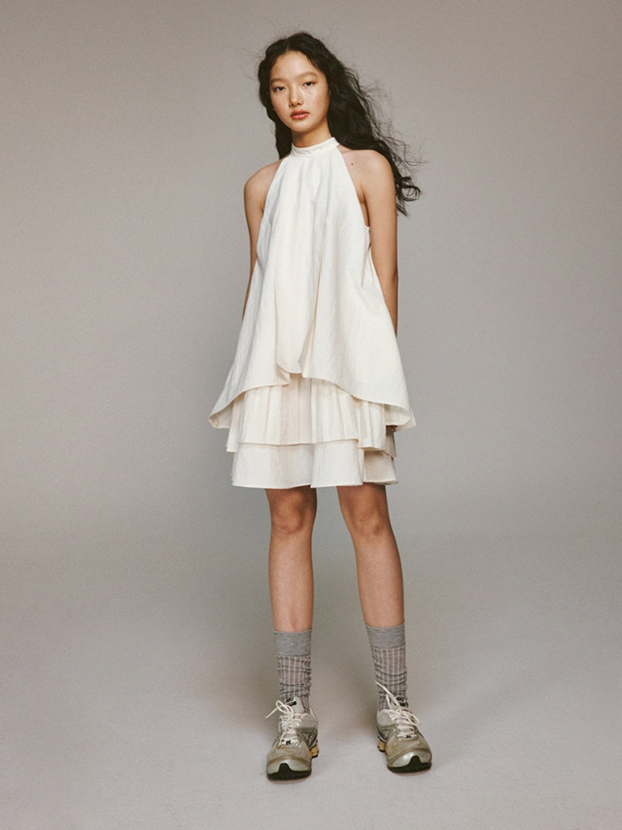 Flare Short A-Line American-Sleeve Plain Natural One-Piece