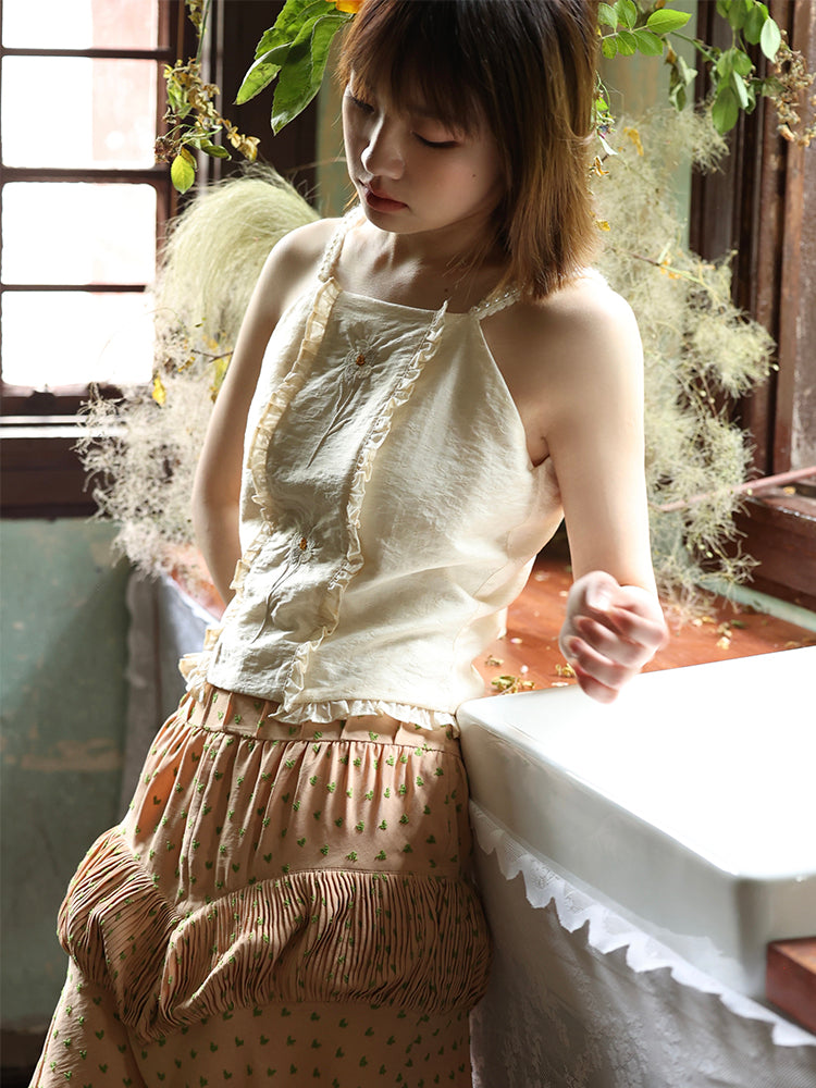 레이스 프릴 꽃 자수 천연 카미솔