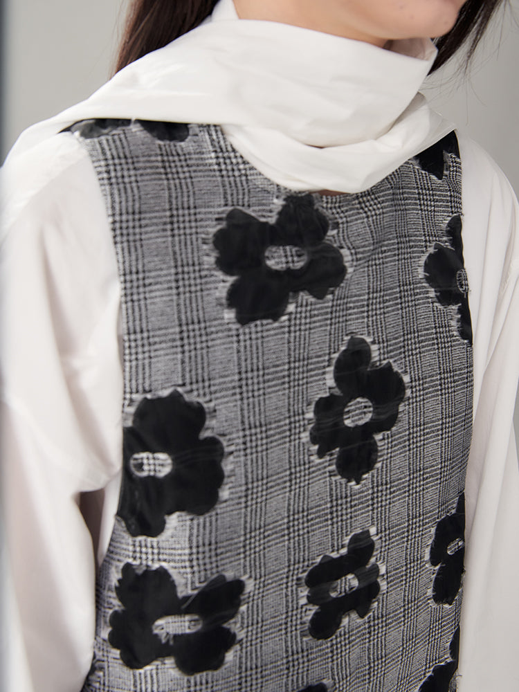 Checked Girly Rack No-Ärmer Blumenmonoton ein Stückschichtiger