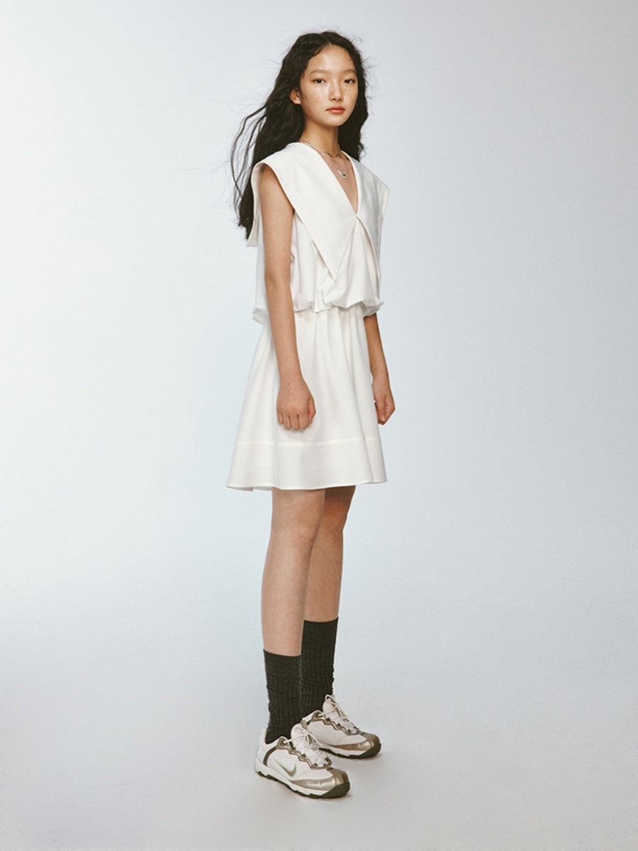 Sailor-Collar Big-Collar V-Neck Loose No-Sleeve Short Chic One-Piece