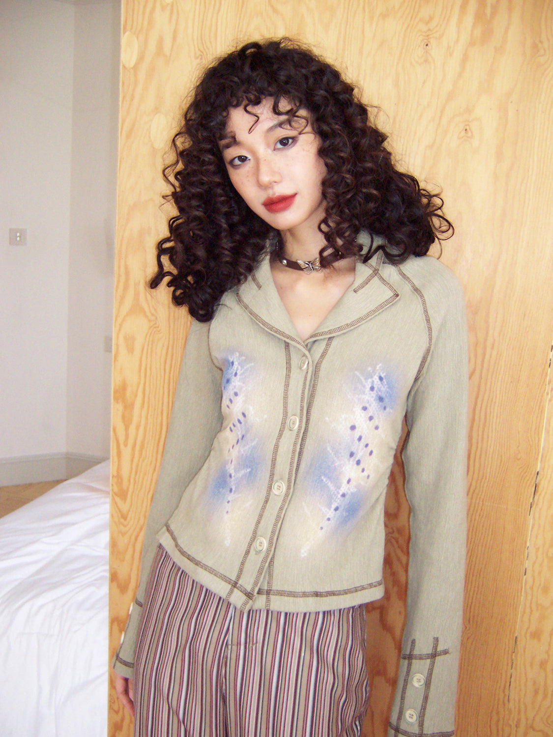 Retro Knit Thin Slim Button Tops