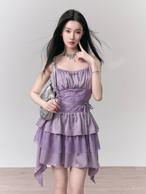 Tiered Flwoer Ribbon Embroidery Frill Lace Flower One-Piece