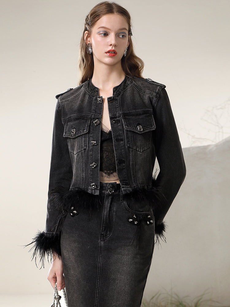 Denim Fue Chic Set-Up Casual Jacket&Long-Skirt