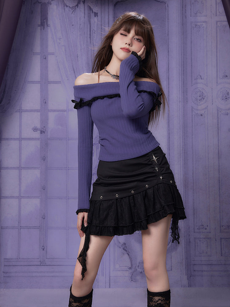 Asymmetry Lace Inner-Pants Eyelet Mini-Skirt – ARCANA ARCHIVE