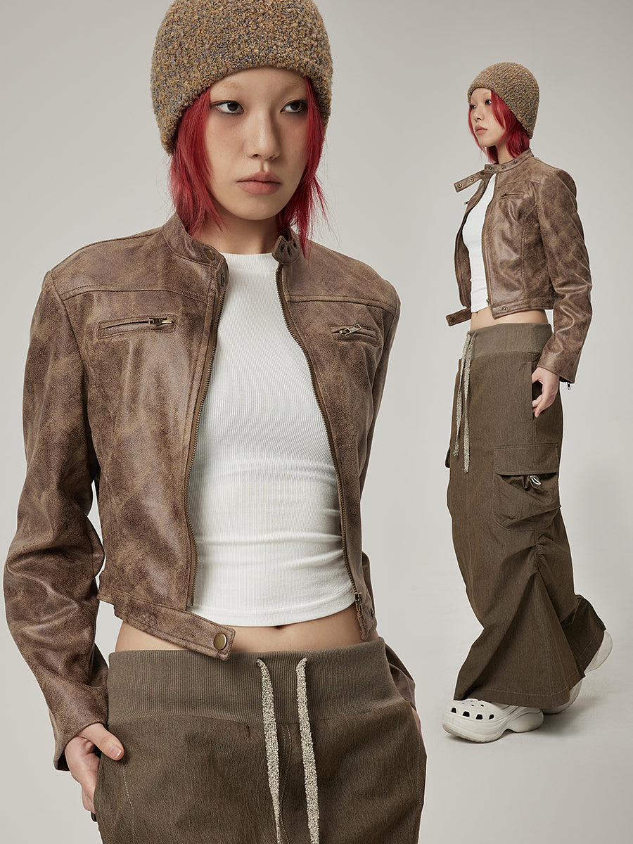 가죽 쿨 쇼트 슬림 재킷