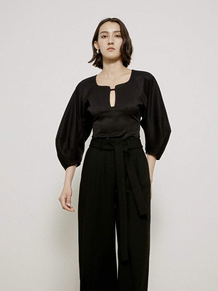 BALLOON-SLEEVE GLOSSY UNIQUE CLASSY BLOSUE