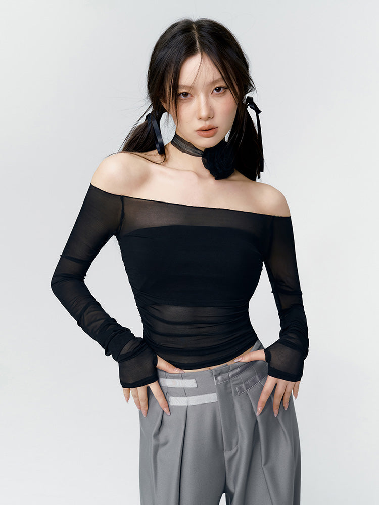 Sheer Thin Off-Shoulder Tight Cutsew