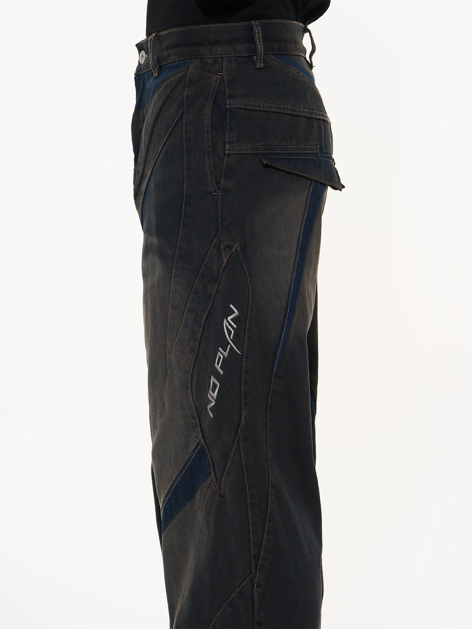 Broderie pantalon de nichi de détroit décontracté denim
