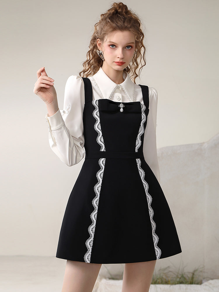 Lace Flare Monotone Tidy Short One-Piece