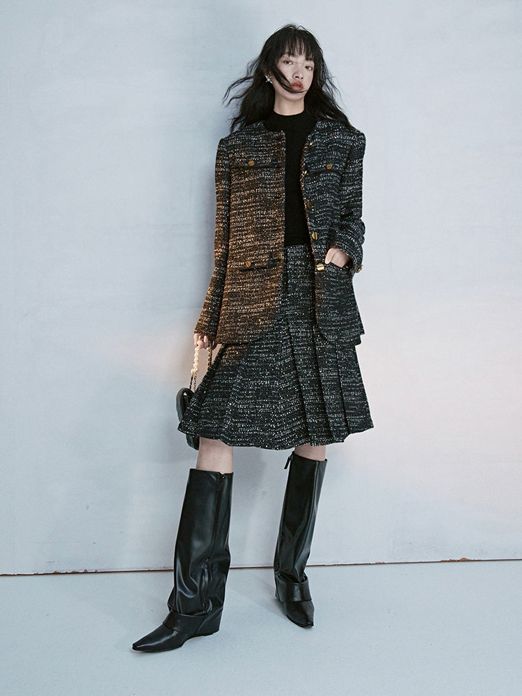 Tweed No-Collar Formal Oversize Jacket