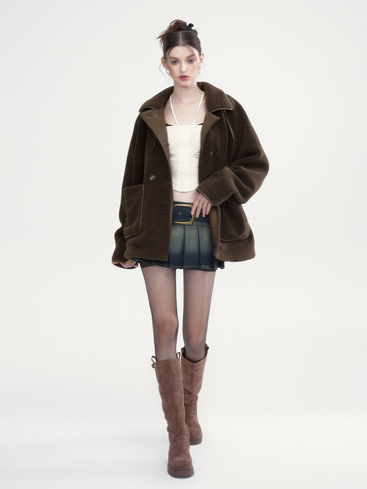 Middle Boa warmer Retro lässig bi-color Big-Pocket-Mantel