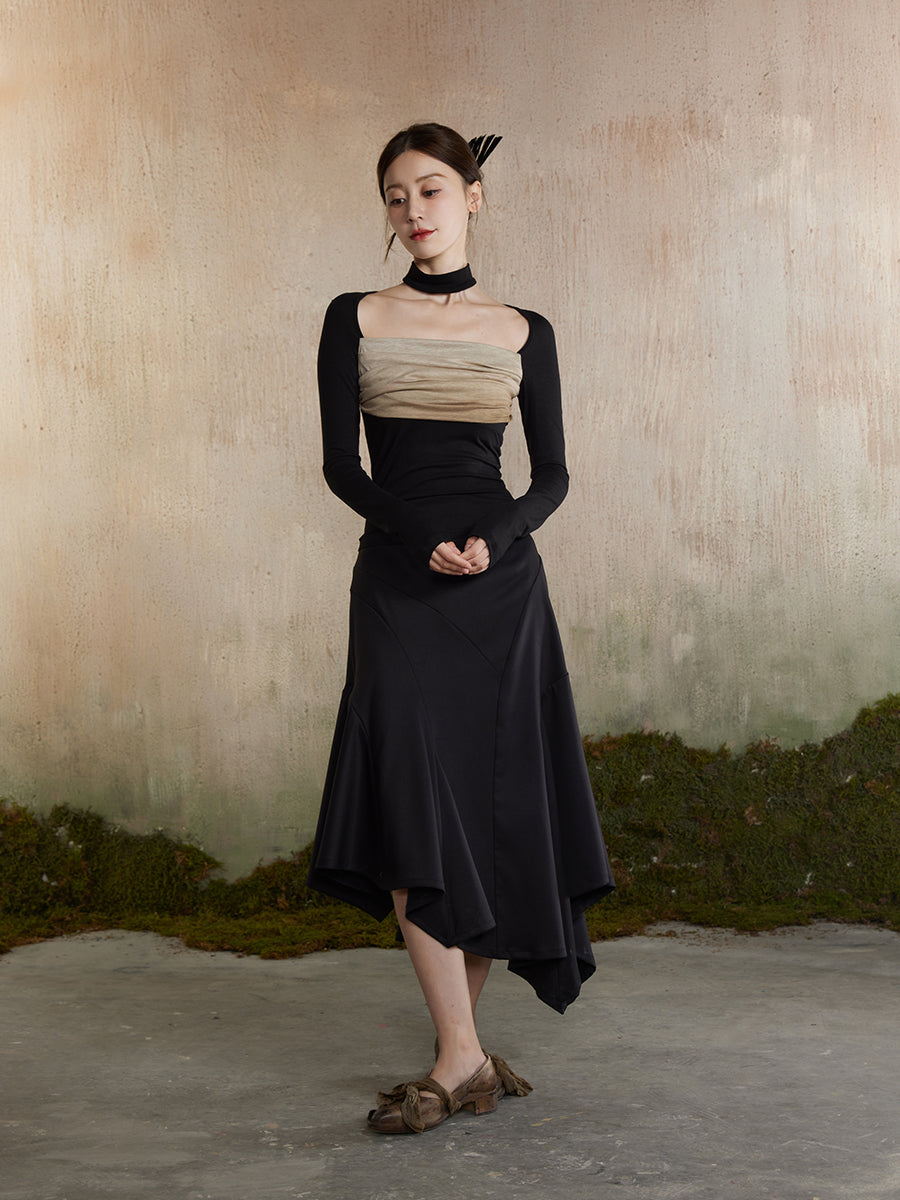 Knit Nichi Bi-Color Slim Classy Tops&Mermaid-Skirt