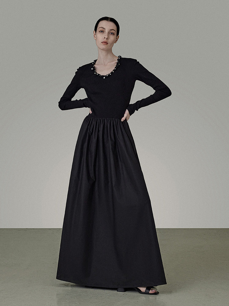 Bijou Classy Chic Round-Neck Elegant Flare One-Piece