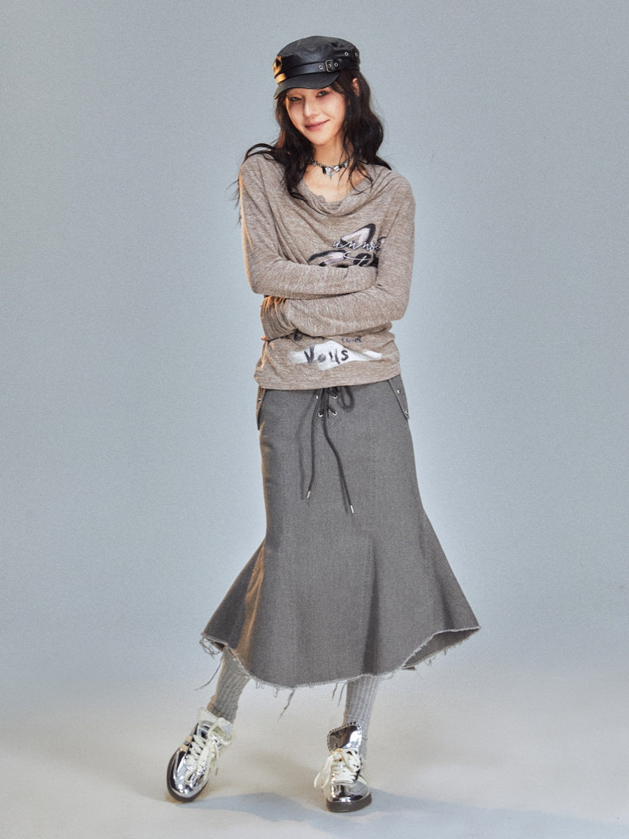 Off-Turtle Drape Thin Casual Loose Cutsew