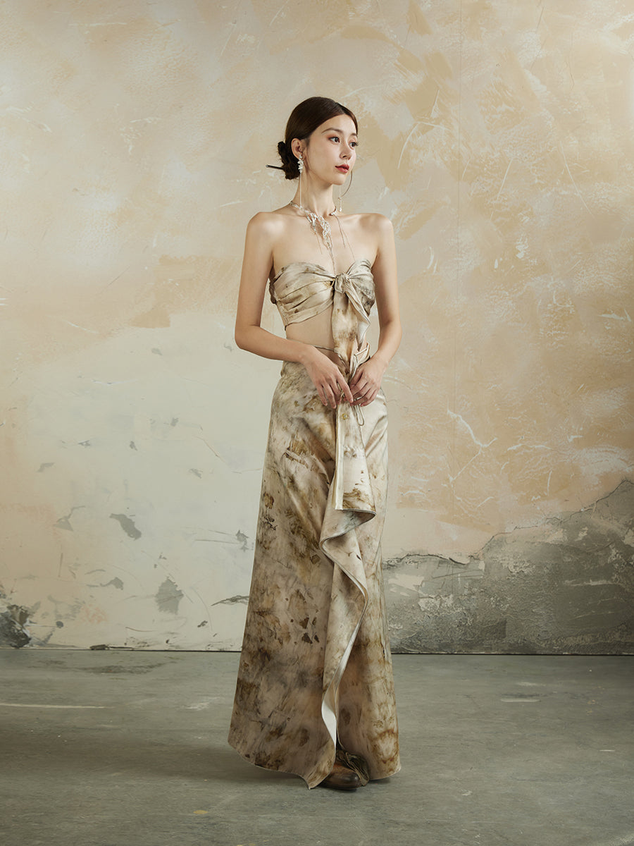 Gradation Speckled Elegant Wrap Nichi Long-Skirt
