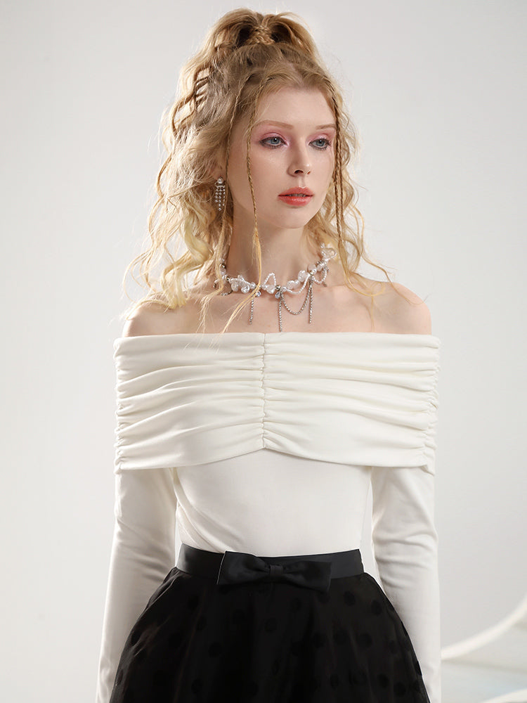 Femineine Off-Shoulder Chic Ciffon Cutsew & Spitzen-Röcke