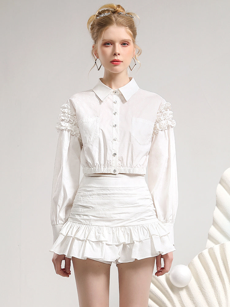Blouse&Mini-Skirt Lace Tiered Frill Girly Set-Up