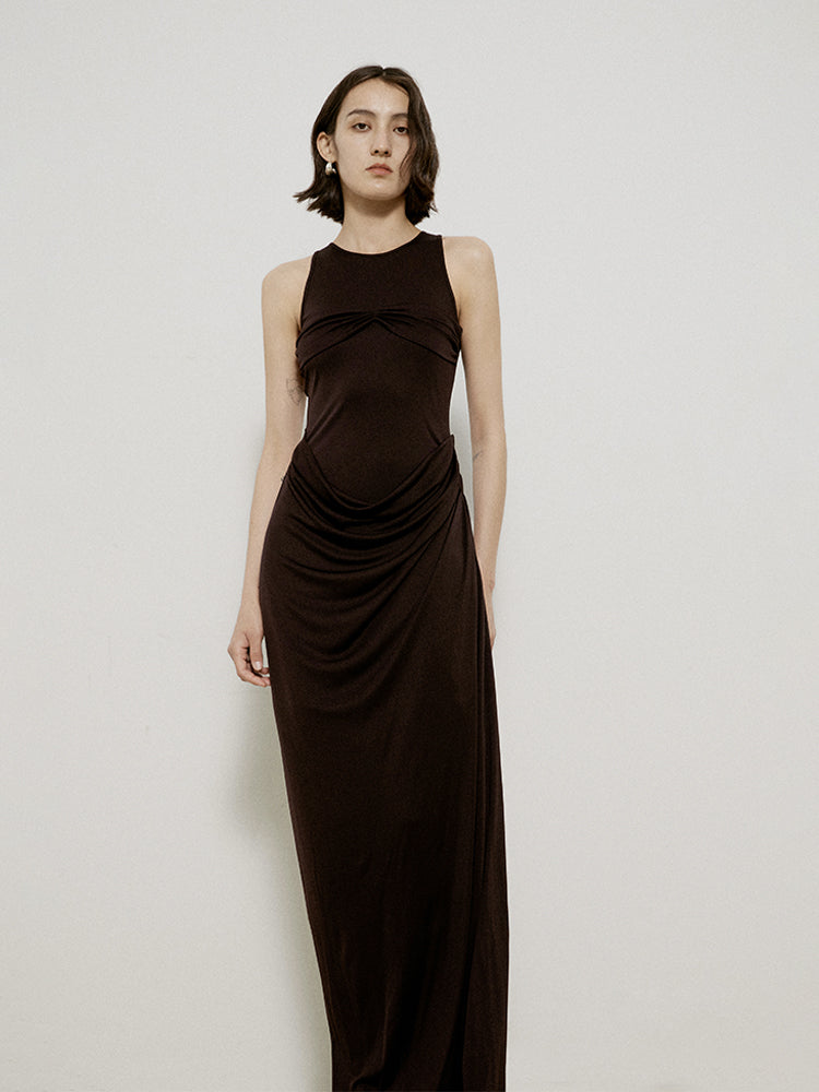 Elegant Drape Long Slim Simple One-Piece