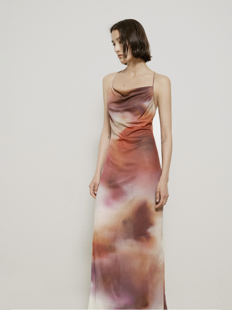Tie-dye Marble Drape Elegant Chic Camisole-One-piece